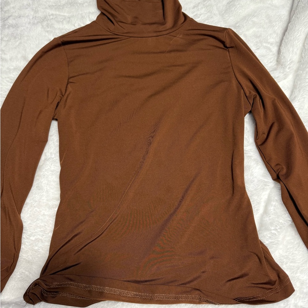 Brown Turtleneck Women Top